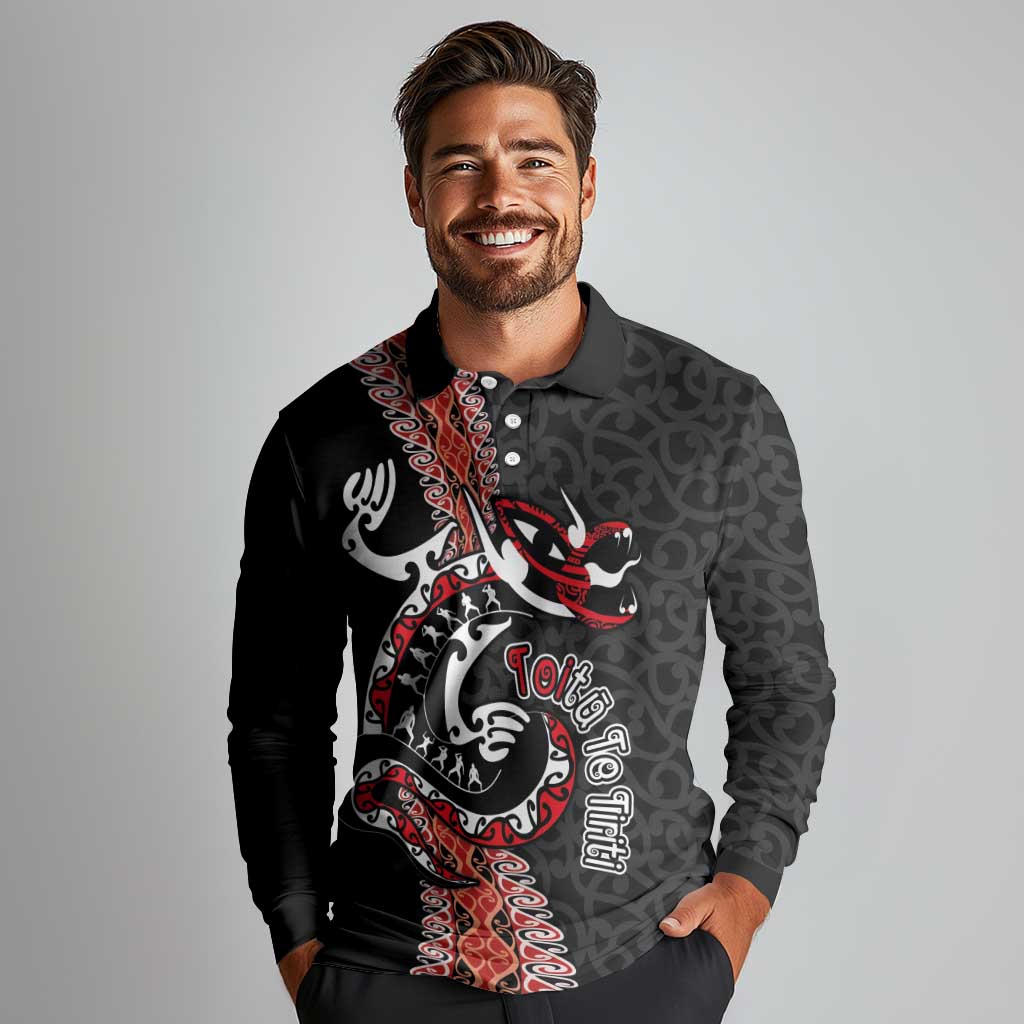 Aotearoa Toitu Te Tiriti Long Sleeve Polo Shirt Maori Taniwha Haka - Honour the Treaty LT03 - Polynesian Pride