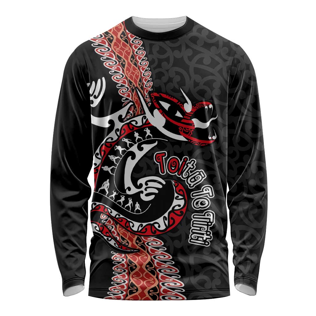Aotearoa Toitu Te Tiriti Long Sleeve Shirt Maori Taniwha Haka - Honour the Treaty LT03 Unisex Black - Polynesian Pride