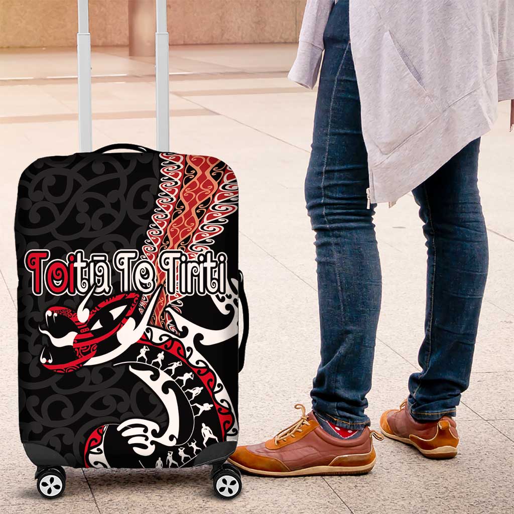 Aotearoa Toitu Te Tiriti Luggage Cover Maori Taniwha Haka - Honour the Treaty LT03 Black - Polynesian Pride