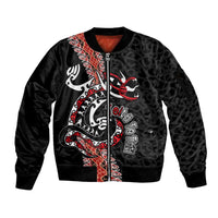 Aotearoa Toitu Te Tiriti Sleeve Zip Bomber Jacket Maori Taniwha Haka - Honour the Treaty LT03 Unisex Black - Polynesian Pride