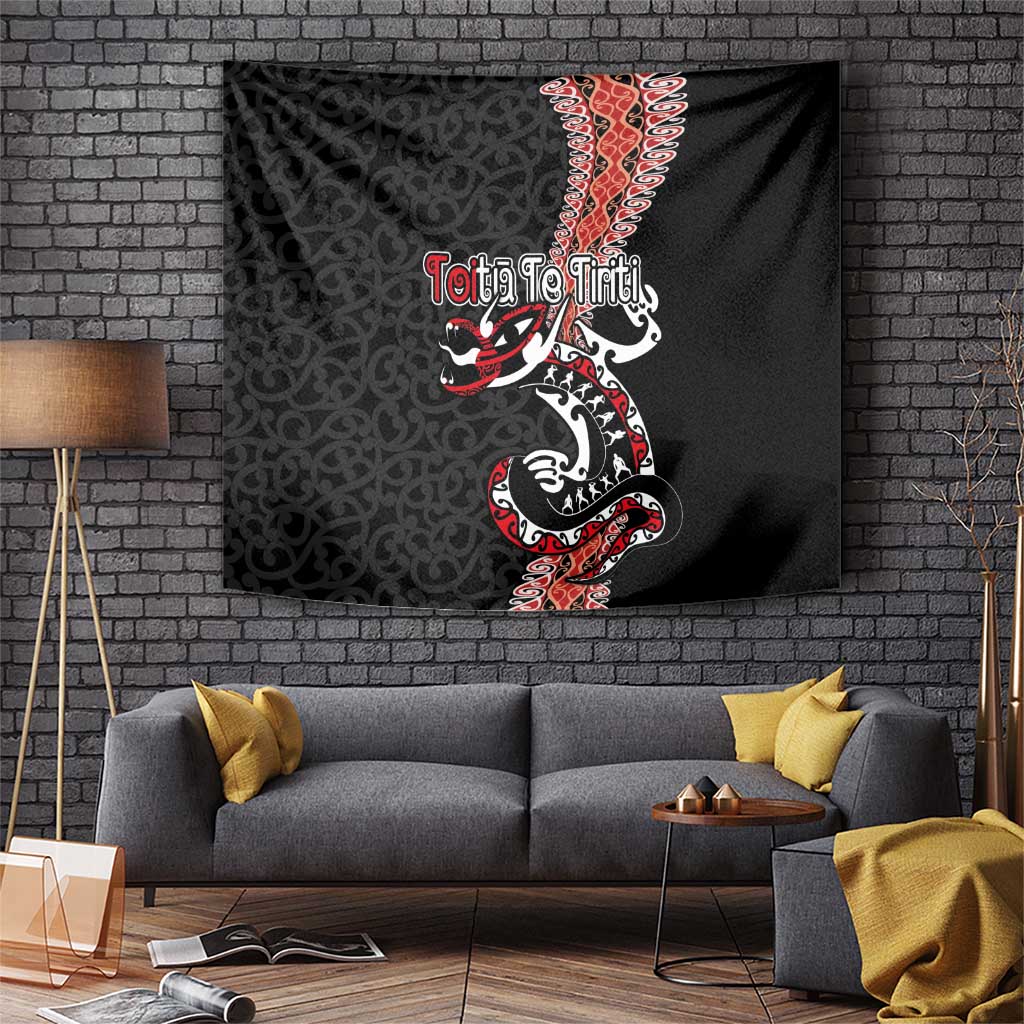 Aotearoa Toitu Te Tiriti Tapestry Maori Taniwha Haka - Honour the Treaty LT03 Black - Polynesian Pride