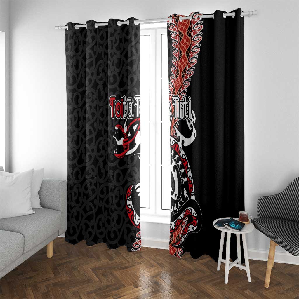 Aotearoa Toitu Te Tiriti Window Curtain Maori Taniwha Haka - Honour the Treaty LT03 With Grommets Black - Polynesian Pride