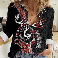 Aotearoa Toitu Te Tiriti Women Casual Shirt Maori Taniwha Haka - Honour the Treaty LT03 Female Black - Polynesian Pride