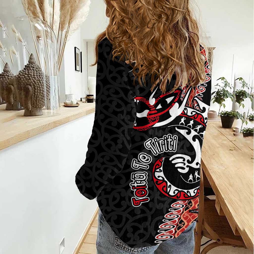 Aotearoa Toitu Te Tiriti Women Casual Shirt Maori Taniwha Haka - Honour the Treaty LT03 - Polynesian Pride