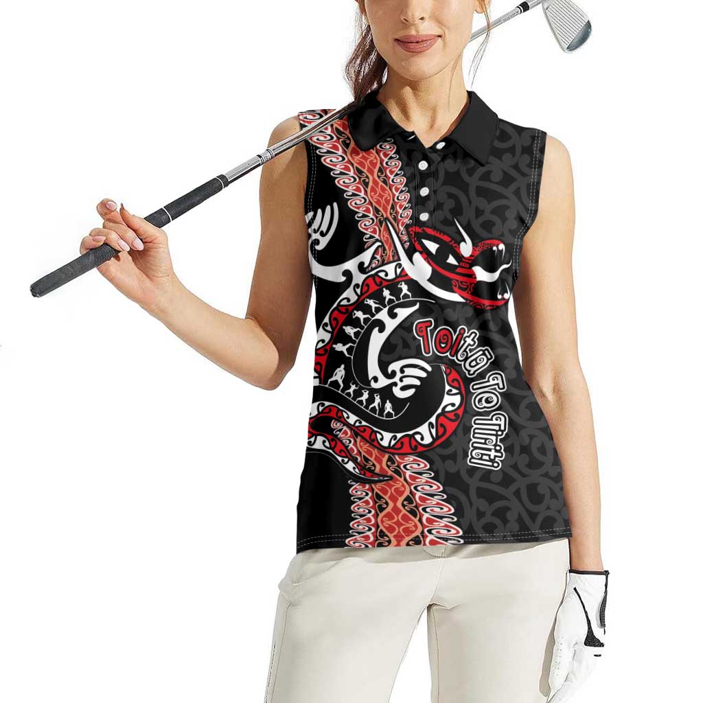Aotearoa Toitu Te Tiriti Women Sleeveless Polo Shirt Maori Taniwha Haka - Honour the Treaty LT03 - Polynesian Pride