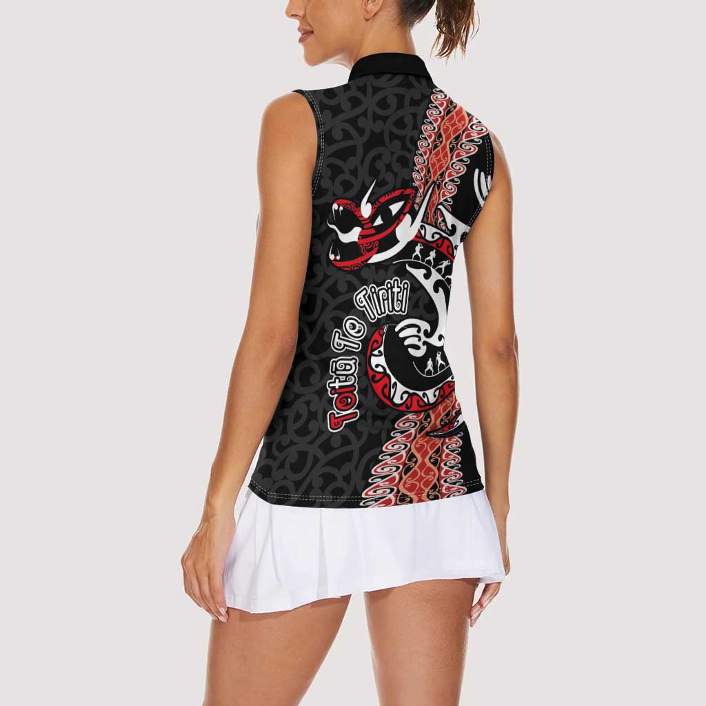 Aotearoa Toitu Te Tiriti Women Sleeveless Polo Shirt Maori Taniwha Haka - Honour the Treaty LT03 - Polynesian Pride