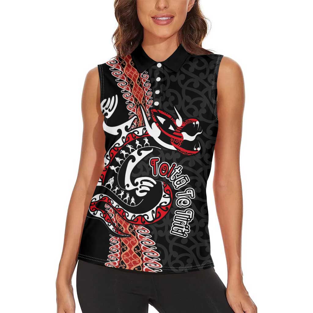 Aotearoa Toitu Te Tiriti Women Sleeveless Polo Shirt Maori Taniwha Haka - Honour the Treaty LT03 - Polynesian Pride