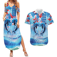 Hawaiian Dolphin Love Couple - Ocean Heart Couples Matching Summer Maxi Dress and Hawaiian Shirt LT03 Blue - Polynesian Pride