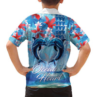 Hawaiian Dolphin Love Couple - Ocean Heart Family Matching Off Shoulder Maxi Dress and Hawaiian Shirt LT03 - Polynesian Pride