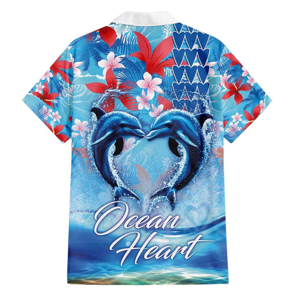 Hawaiian Dolphin Love Couple - Ocean Heart Family Matching Off Shoulder Maxi Dress and Hawaiian Shirt LT03 - Polynesian Pride