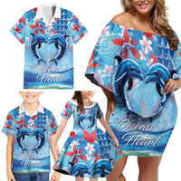 Hawaiian Dolphin Love Couple - Ocean Heart Family Matching Off Shoulder Short Dress and Hawaiian Shirt LT03 - Polynesian Pride