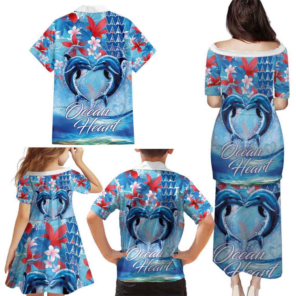 Hawaiian Dolphin Love Couple - Ocean Heart Family Matching Puletasi and Hawaiian Shirt LT03 - Polynesian Pride
