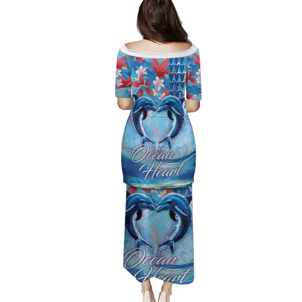 Hawaiian Dolphin Love Couple - Ocean Heart Family Matching Puletasi and Hawaiian Shirt LT03 - Polynesian Pride