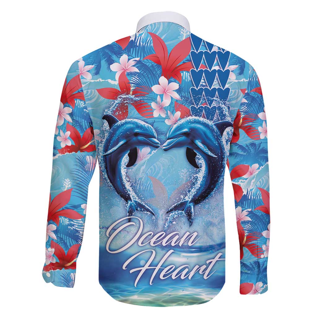 Hawaiian Dolphin Love Couple - Ocean Heart Family Matching Short Sleeve Bodycon Dress and Hawaiian Shirt LT03 - Polynesian Pride