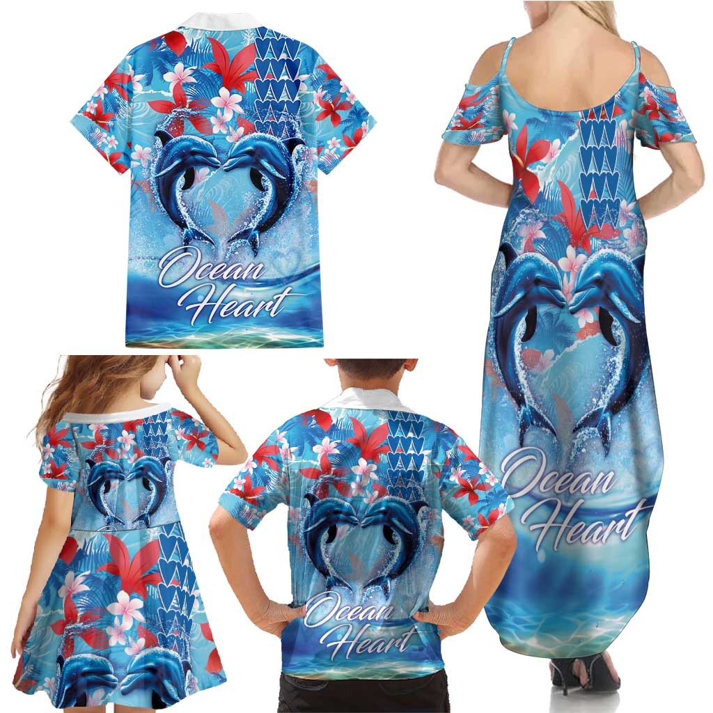 Hawaiian Dolphin Love Couple - Ocean Heart Family Matching Summer Maxi Dress and Hawaiian Shirt LT03 - Polynesian Pride
