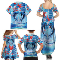 Hawaiian Dolphin Love Couple - Ocean Heart Family Matching Summer Maxi Dress and Hawaiian Shirt LT03 - Polynesian Pride