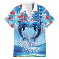 Hawaiian Dolphin Love Couple - Ocean Heart Family Matching Summer Maxi Dress and Hawaiian Shirt LT03 Dad's Shirt - Short Sleeve Blue - Polynesian Pride