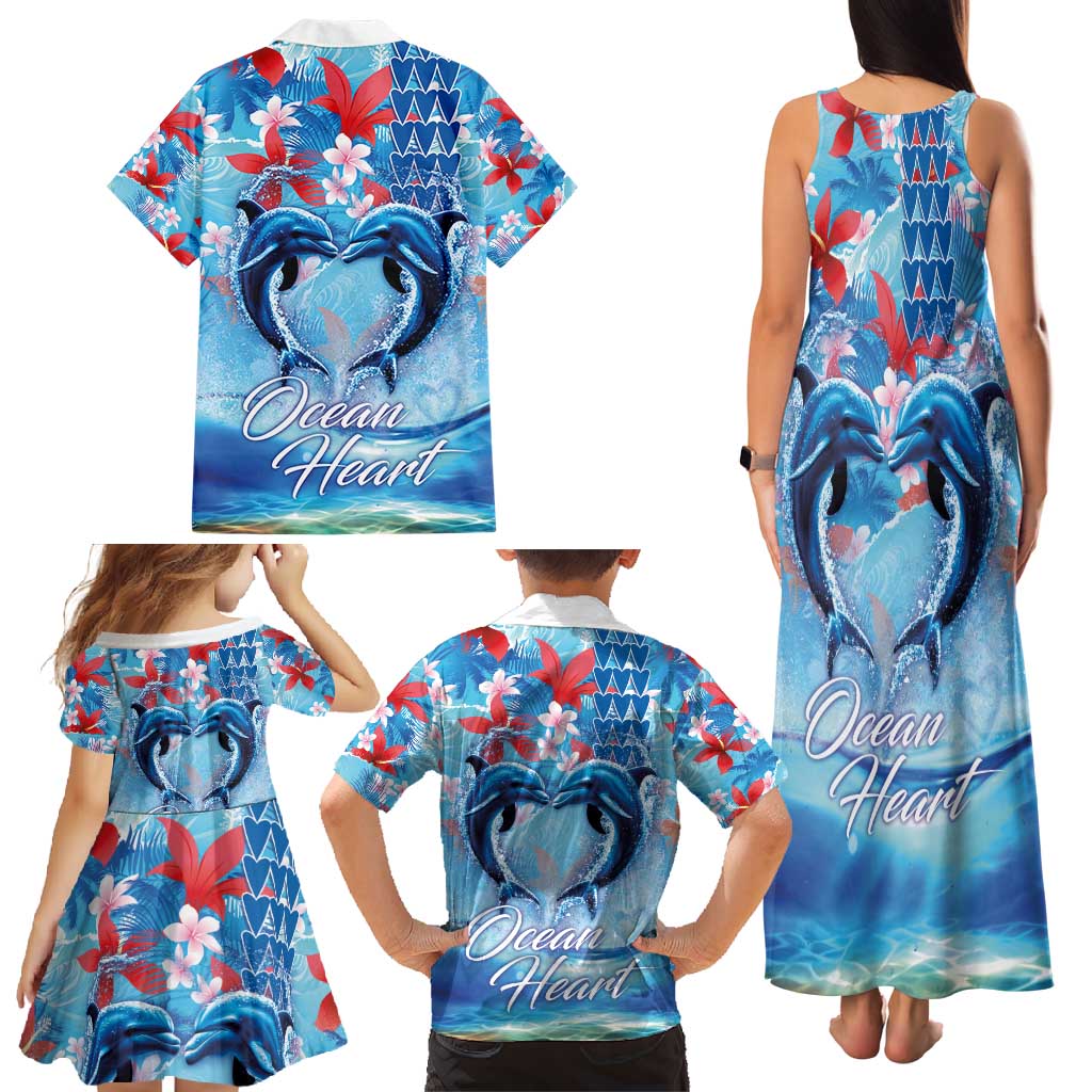 Hawaiian Dolphin Love Couple - Ocean Heart Family Matching Tank Maxi Dress and Hawaiian Shirt LT03 - Polynesian Pride