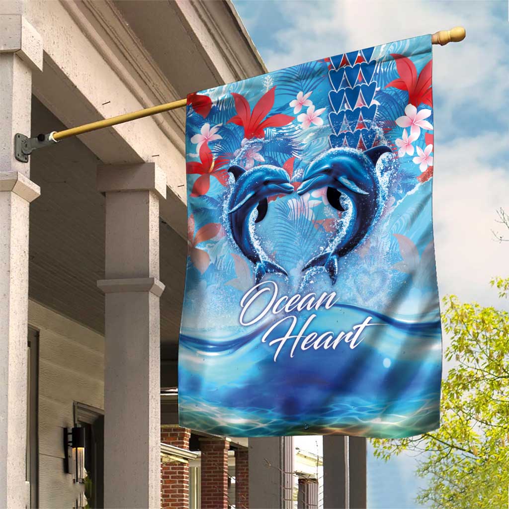 Hawaiian Dolphin Love Couple - Ocean Heart Garden Flag LT03 House Flag Blue - Polynesian Pride