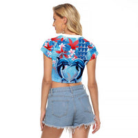 Hawaiian Dolphin Love Couple - Ocean Heart Raglan Cropped T Shirt