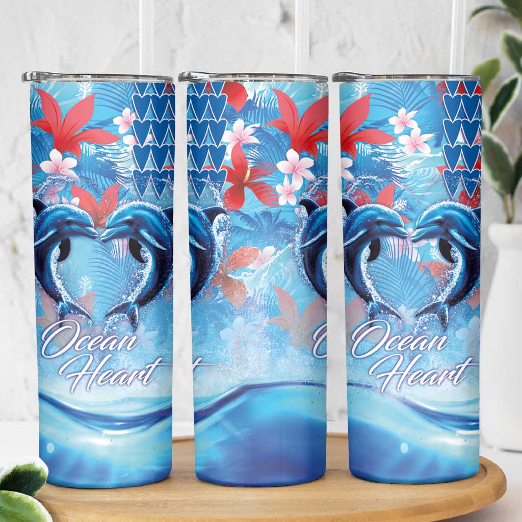Hawaiian Dolphin Love Couple - Ocean Heart Skinny Tumbler LT03 - Polynesian Pride