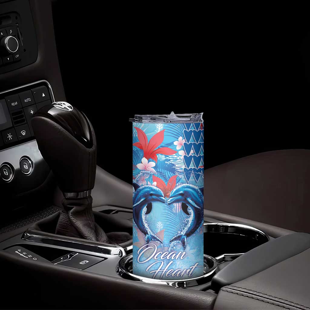 Hawaiian Dolphin Love Couple - Ocean Heart Skinny Tumbler LT03 - Polynesian Pride