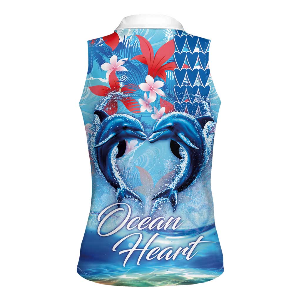 Hawaiian Dolphin Love Couple - Ocean Heart Women Sleeveless Polo Shirt LT03 - Polynesian Pride