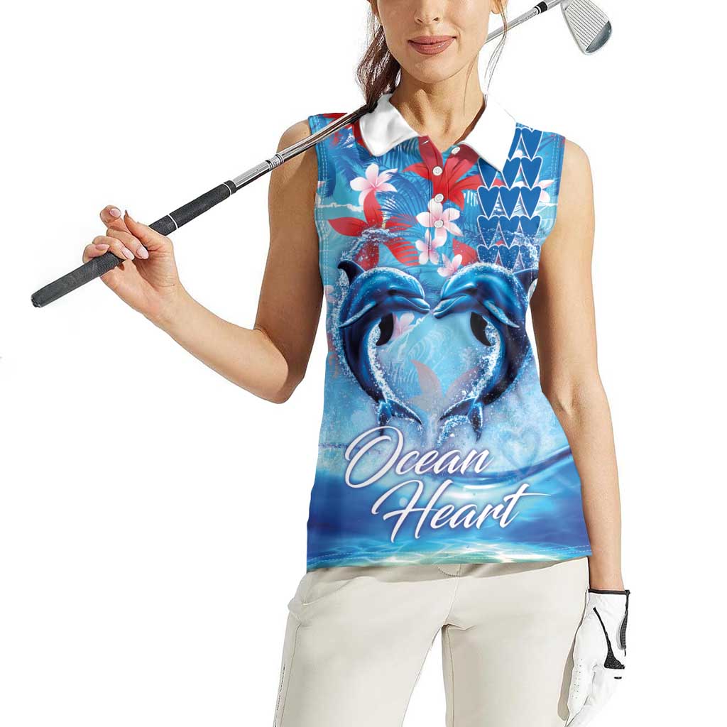 Hawaiian Dolphin Love Couple - Ocean Heart Women Sleeveless Polo Shirt LT03 - Polynesian Pride