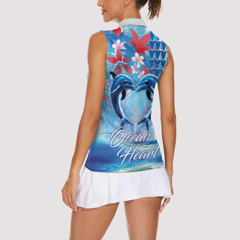 Hawaiian Dolphin Love Couple - Ocean Heart Women Sleeveless Polo Shirt LT03 - Polynesian Pride