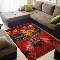 Hawaiian Turtle Love Couple Area Rug Ocean Serenade - Honu Honi Ihu with Hibiscus and Romantic Sunset Red Color LT03 - Polynesian Pride
