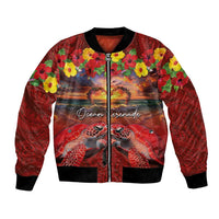 Hawaiian Turtle Love Couple Bomber Jacket Ocean Serenade - Honu Honi Ihu with Hibiscus and Romantic Sunset Red Color LT03 Unisex Red - Polynesian Pride