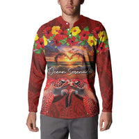 Hawaiian Turtle Love Couple Button Sweatshirt Ocean Serenade - Honu Honi Ihu with Hibiscus and Romantic Sunset Red Color LT03 - Polynesian Pride