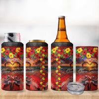 Hawaiian Turtle Love Couple 4 in 1 Can Cooler Tumbler Ocean Serenade - Honu Honi Ihu with Hibiscus and Romantic Sunset Red Color LT03 - Polynesian Pride