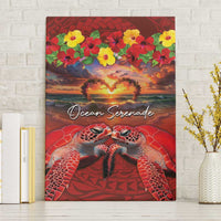 Hawaiian Turtle Love Couple Canvas Wall Art Ocean Serenade - Honu Honi Ihu with Hibiscus and Romantic Sunset Red Color LT03 Without Frame Red - Polynesian Pride