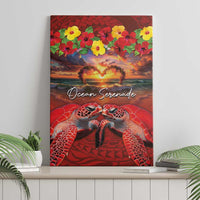Hawaiian Turtle Love Couple Canvas Wall Art Ocean Serenade - Honu Honi Ihu with Hibiscus and Romantic Sunset Red Color LT03 - Polynesian Pride