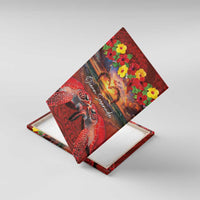 Hawaiian Turtle Love Couple Canvas Wall Art Ocean Serenade - Honu Honi Ihu with Hibiscus and Romantic Sunset Red Color LT03 With Frame Red - Polynesian Pride