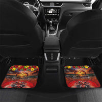Hawaiian Turtle Love Couple Car Mats Ocean Serenade - Honu Honi Ihu with Hibiscus and Romantic Sunset Red Color LT03 Set 2pcs - Back Red - Polynesian Pride