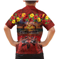 Hawaiian Turtle Love Couple Family Matching Mermaid Dress and Hawaiian Shirt Ocean Serenade - Honu Honi Ihu with Hibiscus and Romantic Sunset Red Color LT03 - Polynesian Pride