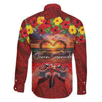 Hawaiian Turtle Love Couple Family Matching Mermaid Dress and Hawaiian Shirt Ocean Serenade - Honu Honi Ihu with Hibiscus and Romantic Sunset Red Color LT03 - Polynesian Pride