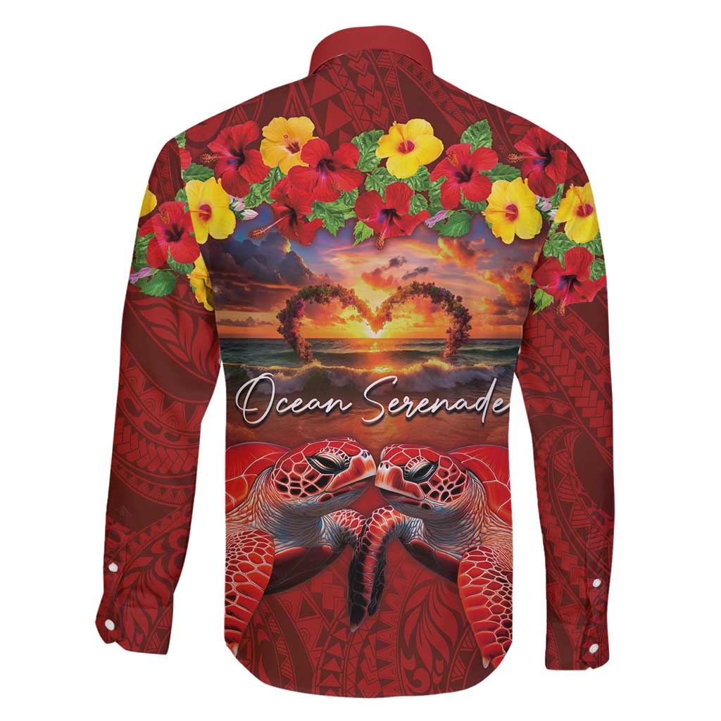 Hawaiian Turtle Love Couple Family Matching Puletasi and Hawaiian Shirt Ocean Serenade - Honu Honi Ihu with Hibiscus and Romantic Sunset Red Color LT03 - Polynesian Pride