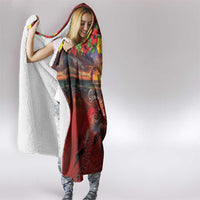 Hawaiian Turtle Love Couple Hooded Blanket Ocean Serenade - Honu Honi Ihu with Hibiscus and Romantic Sunset Red Color LT03 - Polynesian Pride