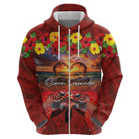 Hawaiian Turtle Love Couple Hoodie Ocean Serenade - Honu Honi Ihu with Hibiscus and Romantic Sunset Red Color LT03 - Polynesian Pride