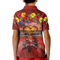 Hawaiian Turtle Love Couple Kid Polo Shirt Ocean Serenade - Honu Honi Ihu with Hibiscus and Romantic Sunset Red Color LT03 - Polynesian Pride