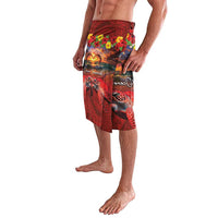 Hawaiian Turtle Love Couple Lavalava Ocean Serenade - Honu Honi Ihu with Hibiscus and Romantic Sunset Red Color LT03 - Polynesian Pride