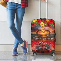 Hawaiian Turtle Love Couple Luggage Cover Ocean Serenade - Honu Honi Ihu with Hibiscus and Romantic Sunset Red Color LT03 - Polynesian Pride