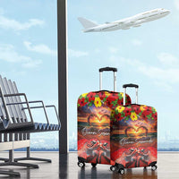 Hawaiian Turtle Love Couple Luggage Cover Ocean Serenade - Honu Honi Ihu with Hibiscus and Romantic Sunset Red Color LT03 - Polynesian Pride