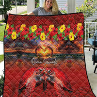 Hawaiian Turtle Love Couple Quilt Ocean Serenade - Honu Honi Ihu with Hibiscus and Romantic Sunset Red Color LT03 Red - Polynesian Pride