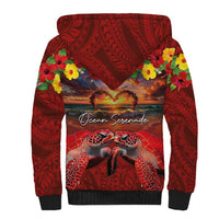 Hawaiian Turtle Love Couple Sherpa Hoodie Ocean Serenade - Honu Honi Ihu with Hibiscus and Romantic Sunset Red Color LT03 - Polynesian Pride