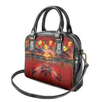 Hawaiian Turtle Love Couple Shoulder Handbag Ocean Serenade - Honu Honi Ihu with Hibiscus and Romantic Sunset Red Color LT03 - Polynesian Pride