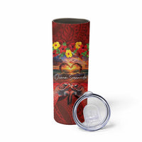 Hawaiian Turtle Love Couple Skinny Tumbler Ocean Serenade - Honu Honi Ihu with Hibiscus and Romantic Sunset Red Color LT03 - Polynesian Pride